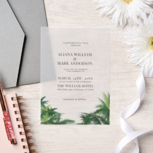 Tropical Watercolor Palm Trees Boho Wedding Vellum Invitations
