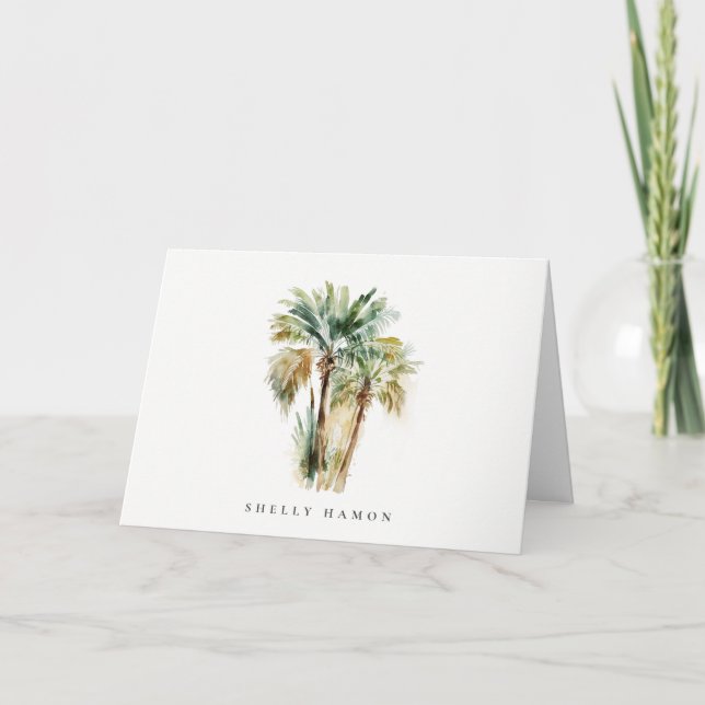 Tropical Watercolor Palm Trees Note Card (Front)
