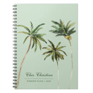 Tropical Watercolor Palm Trees Personalized Green Notebook