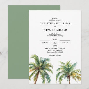 Tropical Watercolor Palm Trees Wedding Invitation