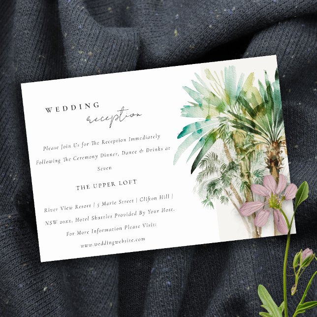 Tropical Watercolor Palm Trees Wedding Reception Enclosure Card (Creator Uploaded)
