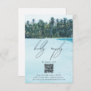 Tropical Watercolor Palms & Beach Wedding Enclosure Card
