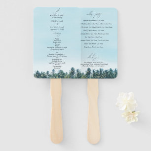 Tropical Watercolor Palms Beach Wedding Program Hand Fan