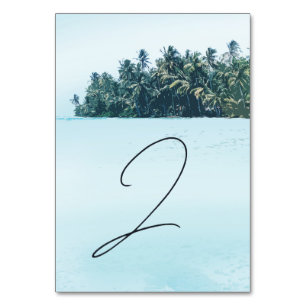 Tropical Watercolor Palms & Beach Wedding Table Number