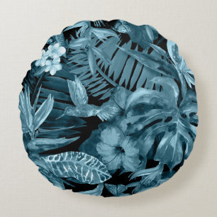 Tropical Watercolor Paradise: Jungle Blossom Round Pillow