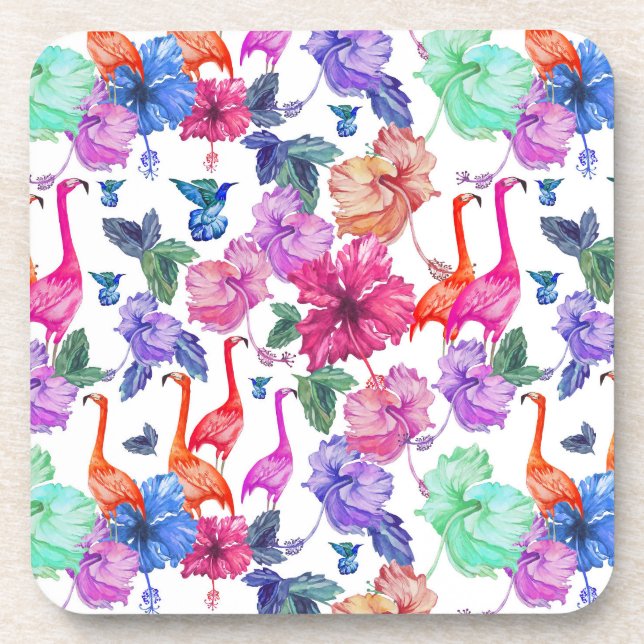 Tropical Watercolor Pattern Coaster (Front)