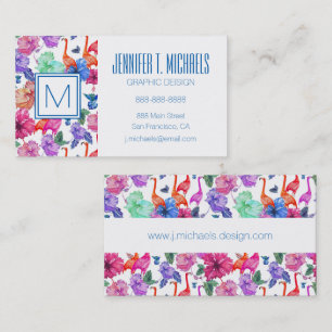 Tropical Watercolor Pattern   Monogram Business Card