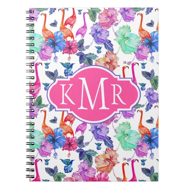 Tropical Watercolor Pattern | Monogram Notebook (Front)