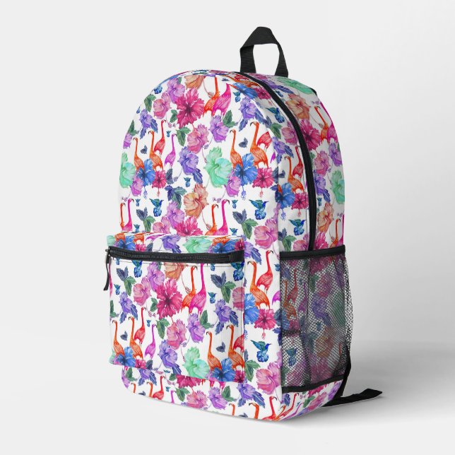 Tropical Watercolor Pattern Printed Backpack (Back Corner Right)