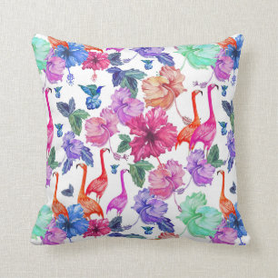 Tropical Watercolor Pattern Throw Pillow