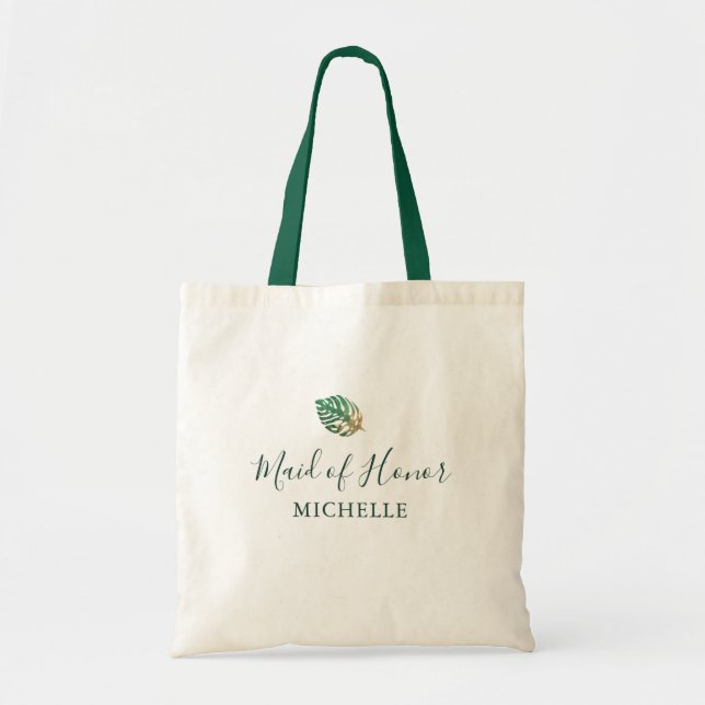 Tropical Watercolor Personalized Bridesmaid Tote Bag (Front)