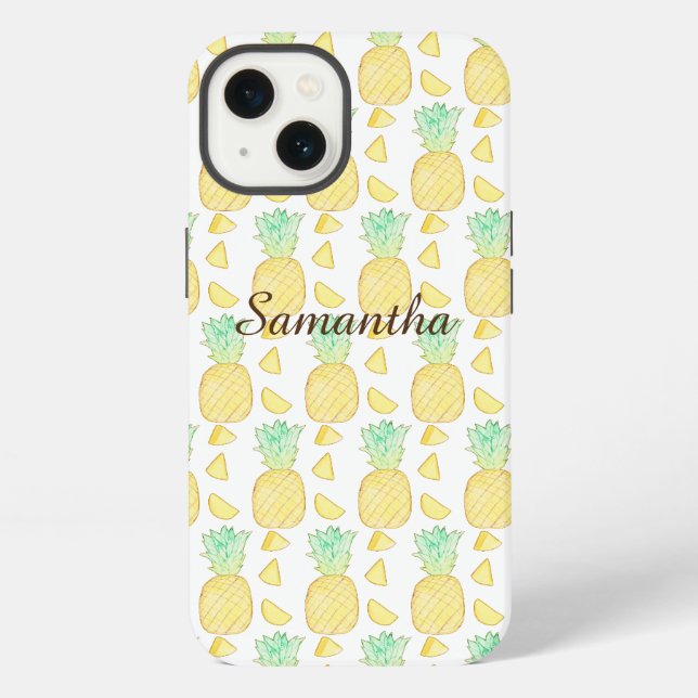 Tropical Watercolor Pineapple  iPhone Case (Back)