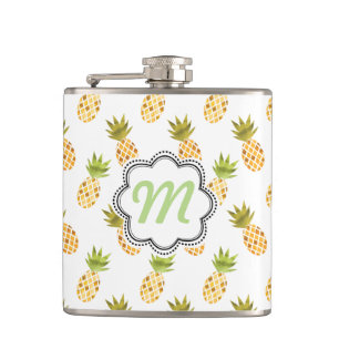 Tropical Watercolor Pineapple Pattern Hip Flask