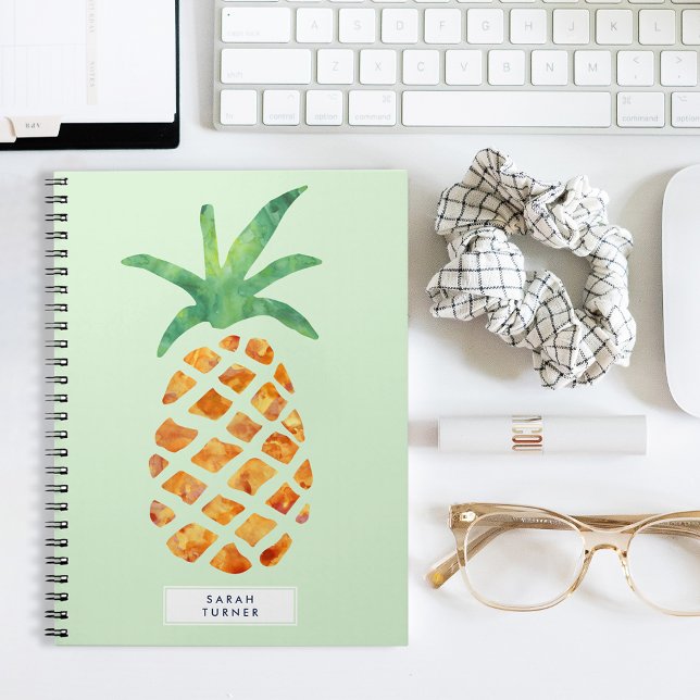 Tropical Watercolor Pineapple Personalized Notebook (Creator Uploaded)