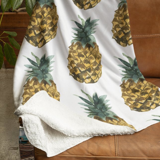 Tropical Watercolor Pineapple Seamless Pattern Sherpa Blanket (Creator Uploaded)