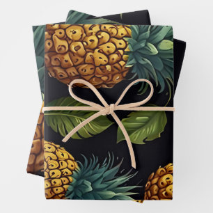 Tropical Watercolor Pineapple Seamless Pattern Wrapping Paper Sheet