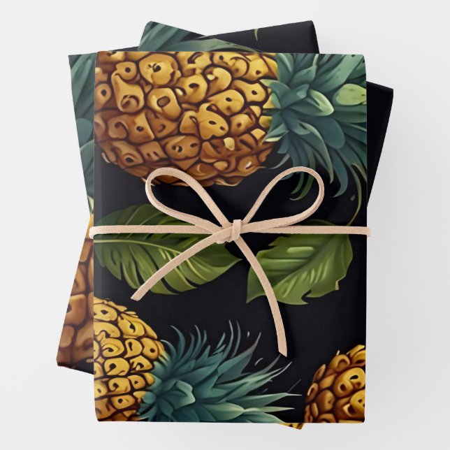 Tropical Watercolor Pineapple Seamless Pattern Wrapping Paper Sheet (In situ)