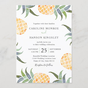 Tropical Watercolor Pineapple Summer Beach Wedding Invitation