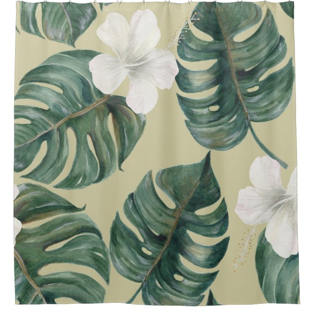 Tropical watercolor plants: seamless pattern. (Front)