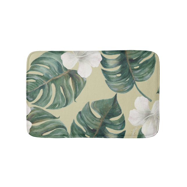 Tropical watercolor plants: seamless pattern. bath mat (Front)