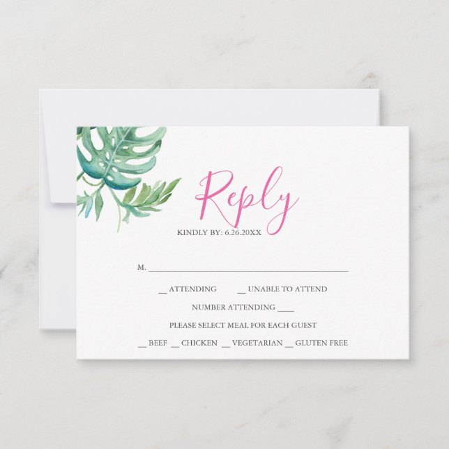 Tropical Watercolor Reply RSVP Cards (Front)