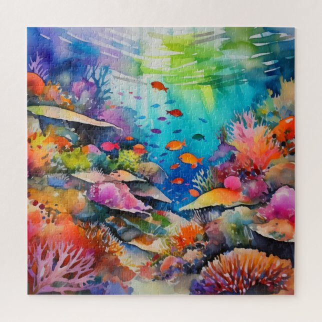 tropical watercolor scene puzzle (Vertical)