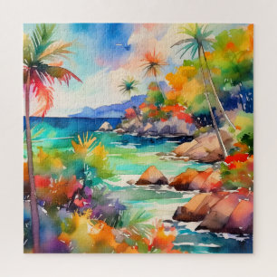 tropical watercolor scene puzzle