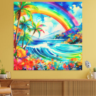 tropical watercolor scene puzzle canvas print