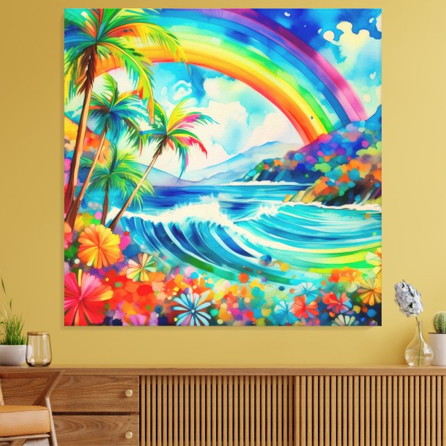 tropical watercolor scene puzzle canvas print (Insitu(LivingRoom))