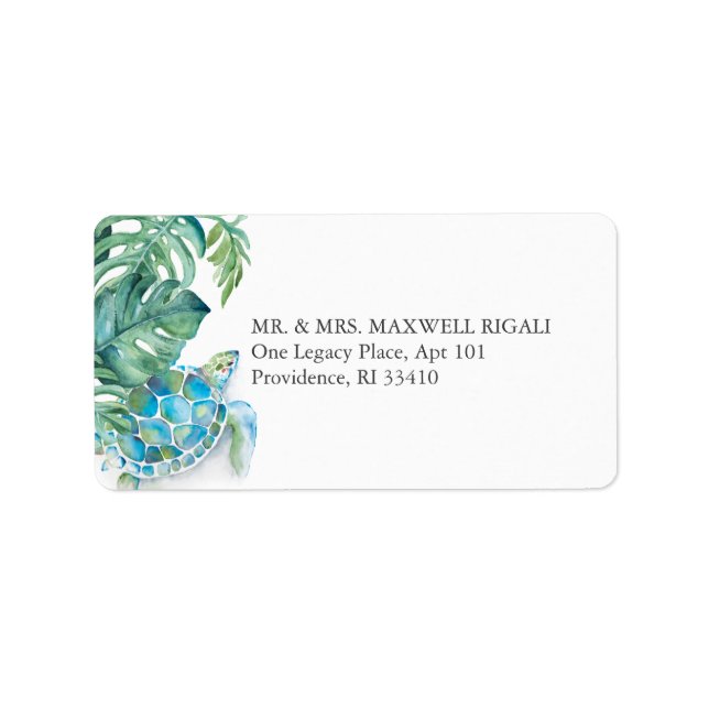 Tropical Watercolor Sea Turtle Address Label (Front)