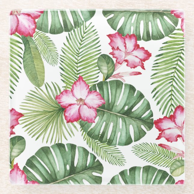Tropical Watercolor: Seamless Pattern Glass Coaster (Front)