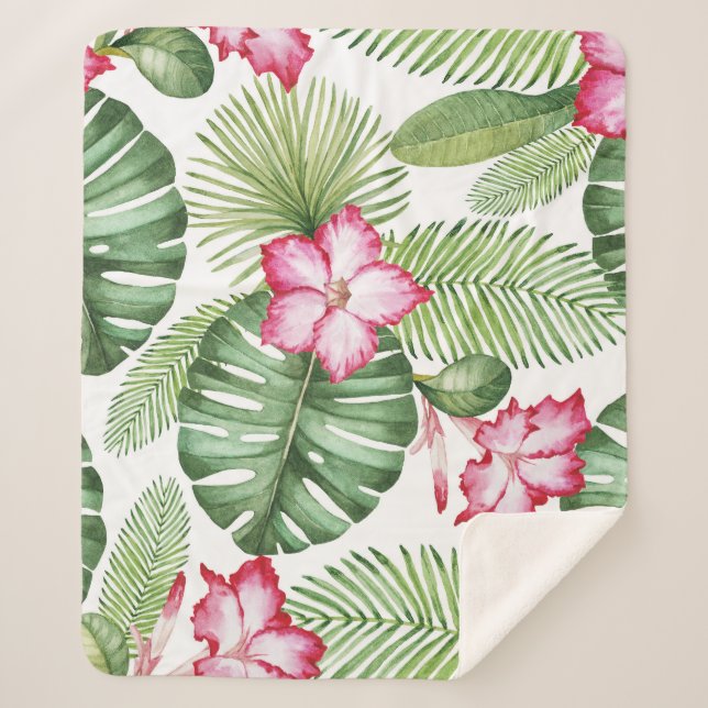 Tropical Watercolor: Seamless Pattern Sherpa Blanket (Front)