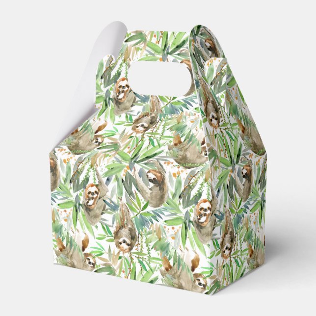 Tropical Watercolor Sloth Pattern Favor Box (Front Side)