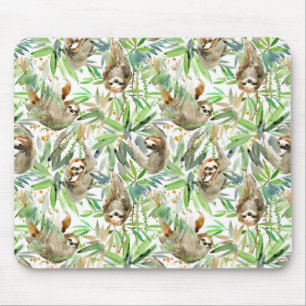 Tropical Watercolor Sloth Pattern Mouse Pad