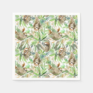 Tropical Watercolor Sloth Pattern Napkin