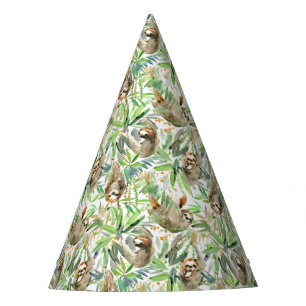 Tropical Watercolor Sloth Pattern Party Hat