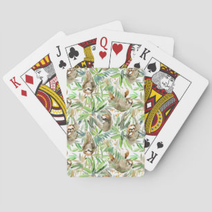 Tropical Watercolor Sloth Pattern Playing Cards