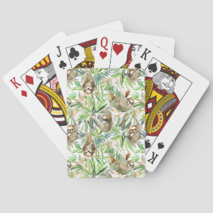 Tropical Watercolor Sloth Pattern Playing Cards