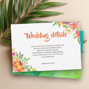 Tropical Watercolor  Summer Wedding Details Card
