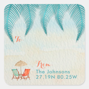 Tropical Watercolor Teal Gift Tags   On the Beach