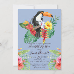 Tropical Watercolor Toucan & Hibiscus Wedding Invitation