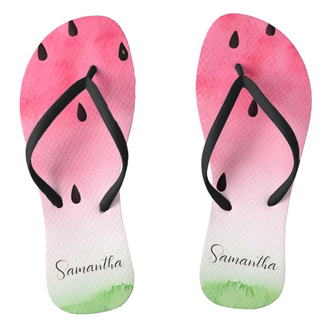 Tropical Watercolor Watermelon Slice Personalized  Flip Flops (Footbed)