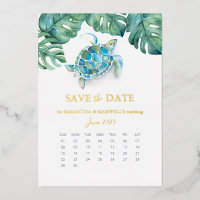Tropical Watercolor Wedding Save The Date Foil