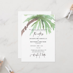 Tropical Watercolor White Wedding Invitation