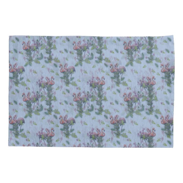 Tropical Watercolors of Flamingos Repeat Print Pillowcase (Back)