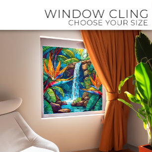 Tropical waterfall and BOP Stained glass art Window Cling