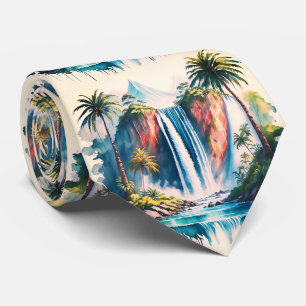 Tropical Waterfall with Palm Trees Tie