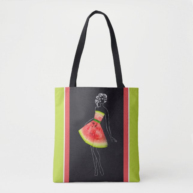 Tropical Watermelon Chic Line Art Tote Bag (Front)