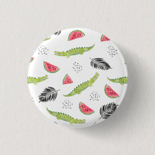 Tropical Watermelon & Crocodile Pattern 1 Inch Round Button