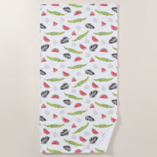 Tropical Watermelon & Crocodile Pattern Beach Towel